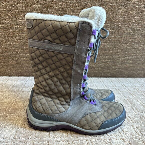 Patagonia Wintertide Quilted Snow Boots Women's 8 Fur Lined Cabin Apres Ski Tall - Picture 2 of 10